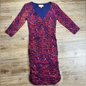 Moulinette Soeurs Anthropologie Womens Red Pattern Ruched Column Dress Size SP